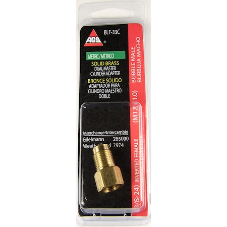 Ags Brass Adapter, Female(3/8-24 Inverted), Male(M12x1.0 Bubble), 1/card BLF-33C